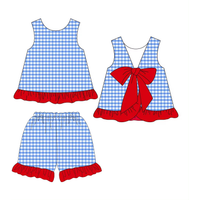 New Style Summer Girl's Outfits Set Plaid Pattern Sleeveless Shorts Set Boutique Kids Clothes Toddler Baby Clothes