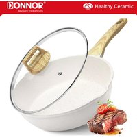 DONNOR Nonstick Deep Frying Pan Skillet 11inch Saute Pan with Lid Chef Pan Healthy Cookware Cooking Pan Induction Compatible