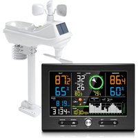 Wireless Weather Station 7-in-1 with Outdoor Sensor 150m Range 3-Level Backlight Alarm Clock Wall/Tabletop Mount Solar Powered