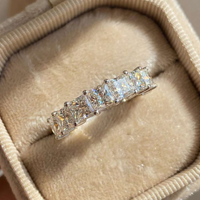 925 Sterling Silver Fashion Princess Square Crystal Cubic Zirconia Rings for Women Luxury Wedding Accessories Eternity Jewelry