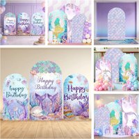 Mermaid Princess Arch Backdrop Cover Underwater World Sparkling Fish Scale Coral Girl Birthday Party Decoration Photo Background