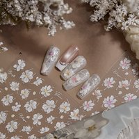 Tomoni 5D Spring White Flowers Nail Sticker Y2K Japanese Sakura Sticker Nail Art Decoration Press On Nails DlY Sliders For Nails