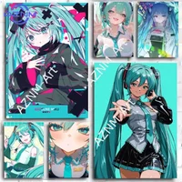 Cute Anime Hatsune Miku Self-adhesive Wall Art Sticker Waterproof Paper Poster for Coffee House Bar Room Decor