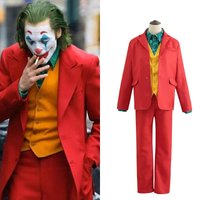 Ensemble de costumes de cosplay Joker - Joaquin Phoenix Arthur Fleck Clown Tenue trempée rouge avec perruque verte - Ensemble uniforme personnalisé