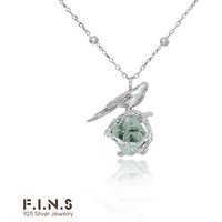 F.I.N.S Irregular Fluorite S925 Sterling Silver Necklace Unique Design Bird On the Stone Pendants For Women Fine Jewelry Gifts