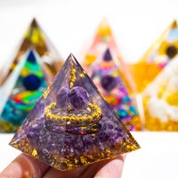 Constellation Gift Energy Resin Pyramid Amethyst Healing Natural Crystal Tree Reiki Chakra Generator Orgonite Pyramid Room Decor