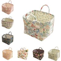 Fabric Floral Pattern Storage Basket Large Capacity Quilted Design Bento Handbags Easy Carry Handles Collapsible Design