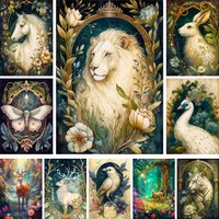 Fantasy Animals Lion Peacock Printed Canvas 11CT Cross Stitch Embroidery Kit Handmade Craft Hobby Knitting Sales Needle Stamped