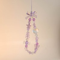 Y2K Aesthetic Heart Beaded Phone Lanyard Sweet Purple Bowknot Phone Straps Anti-Los Cell Phone Chains Wrist Strap For Girls Gift