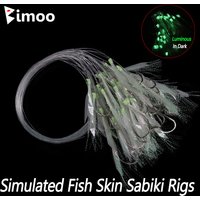 Bimoo 20pc Luminous Simulated Fish Skin Fishing Hook with Fishing Line Sabiki Rig Sub-line Hooks Saltwater Fish Skin Lure Pesca