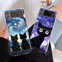 Artistic Black Cat Starry Clear Phone Cases for Samsung Galaxy Z Flip 5 ZFlip 6 Transaprent Cover for Samsung ZFlip 4 3 7 Fundas