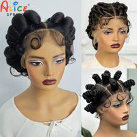 3 Style Full Lace Braided Wigs Handmade Bantu Braided Wigs Synthetic ace Front Braided Lace Wigs with Baby Hair for Black Women