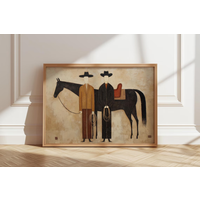 Cowboy Abstract Figurative Horse Oil Painting, Contemporary Japandi Western Wall Art, Western Folk Art, Modern Equestrian Cottag