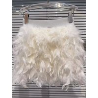 Feather Tassel Mesh Skirt Women's Spring Summer High Waist A-Line Bodycon Short Skirt Chiffon Half-length Commute Style
