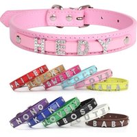 Personalized Dog Collar fashion Bling Rhinestone Pet Free Diy Name Dog Necklace Custome Leather Dog Collars Pet Dog Accessories
