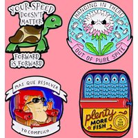 Sardine Inspirational Healing Quotes Enamel Pins Cartoon Animal Tortoise Brooch Lapel Pin Badge Accessories Fashion Jewelry Gift