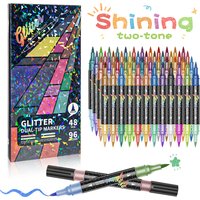 Dual Tip Glitter Brush Markers Dual Color Brush Metallic Marker Paint Pens for Doodling Card Making Writing Art Adult DIY Crafts