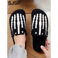 Men's Slip-On Slippers, Skull Print Design, Casual Backless Mule Sandals, Suitable for Indoor/Outdoor Wear, Minimalist Street Style, Daily Walking and Casual Comfortable Slippers