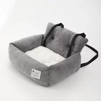 Gray Pet Car Seat for Dogs Cats, Comfortable & Secure Travel Pet Bed with Adjustable Straps, Soft Plush Pet Carrier Seat
