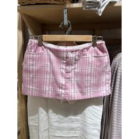 Pink Plaid Sweet Mini Skirt Women Summer New High Waist Pocket Chic Straight Skirts Preppy Style Casual Simple Short Faldas Y2k