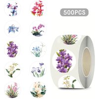 500pcs/roll Orchid Flowers Adhesive Tape Sticker 1 Inch Self-adhesive Decorative Sealing Letter, Gift ,Skateboard Stickers, Etc