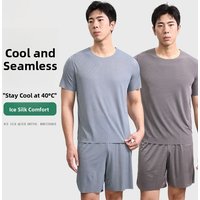 Modal Ice Silk Short Sleeve Sleepwear Home Clothes Set for Men Thin Summer New Style Trendy All Match Home Leisure Suit