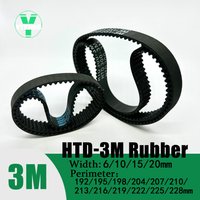 HTD-3M Timing Belt Width 6/10/15mm Rubber Closed Loop Length 192/195/198/204/207/210/213/216/219/222/225/228mm Synchronous Belt