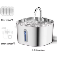 304 Stainless Steel 2.2L Automatic Pet Water Fountain, Circulating Filter Silent Pump Cat Water Dispenser with Visible Window