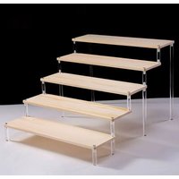 2-5 Tier Transparent Acrylic Base Solid Wood Display Stand Stepped Toys, Models, Cosmetics, Skin Care Products Display Stand