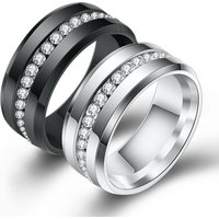 Hypoallergenic Titanium Steel Eternity Rings - Full CZ Inlay, Black/Silver Couple Matching Bands for Daily Wear & Gift