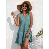 Women's Solid Sleeveless Dress Summer Fashion V Neck Boho Beach Sexy Dresses Ladies Elegant Plus Size Casual Mini Sundress