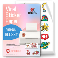 Printable Vinyl Sticker Paper, A4 High Glossy Waterproof Self-Adhesive Sheets for Inkjet Printer, DIY Decals and Labels, 20 Shee
