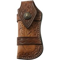 Brown Fold Knife Two Layer Cowhide Leather Sheath Flashlight Belt Loop Outdoor Carry Bag Pocket Hunt Holder