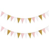 10Ft Pink White Gold Paper Triangle Garland Flag Bunting Pennant Banner for Wedding Bridal Shower Birthday Party Home Decoration