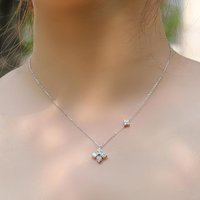 925 Silver Plated Dainty Lucky CZ Necklace for Women White Flowers Elegant Clover Pendant Necklaces Minimalist Chain Jewelry
