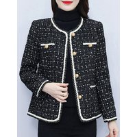 Women Tweed Jacket Elegant O-Neck Short Coat Vintage Long Sleeve Button Jacket Autumn Winter Office Lady Coat