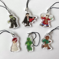 Classic Monsters Acrylic Phone Charm Keychain Soft Plush Soft Plush Cute Monster Design Mobile Phone Lanyard Keyring Accessory
