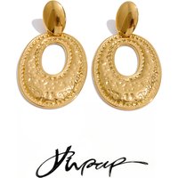 Yhpup Stainless Steel Oval Hollow Drop Earrings Fashion Tarnish Resistant Metal Daily Statement Versatile Jewelry Accessories