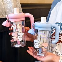 Summer 850ML Cute Dog Water Bottle Four Colors Handle & Filter Straw BPA-Free Large Capacity Cup for Girls Holiday Gifts