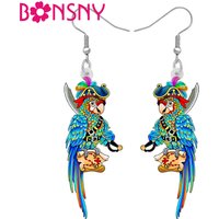 BONSNY Halloween Acrylic Novelty Treasure Map Pirate Parrot Earrings Drop Dangle Gifts for Women Girls Kids Teens Party Favors