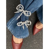 New Fashion Imitation Pearl Bow Pin Pants Ankle Chain For Women Jeans Jewelry Trouser Leg Decorative Clothing Accessories
