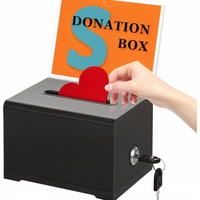 Acrylic Donation Box with Lock, Black Ballot Box with Sign Holder, Suggestion Box for Fundraising, Donations, Bar, School Voting
