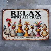Vintage Chicken Farm Metal Sign 8x12 Inch 2D Flat Colorful Rooster Hen Tin Sign Rustic Farmhouse Wall Decor for Kitchen Bar C