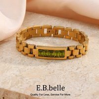 E.B.belle Oringinal Design Black White 3A Zircon Paved Watchband Wrist Bracelets For Women Stainless Steel Gold Plated Bangles