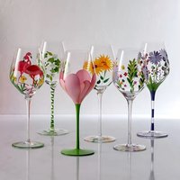 Vintage Champagne Glasses Hand Painted Goblet Sunflower Tulip Flamingo Rose Pattern Red Wine Cup Home Bar Restaurant Glass Cup