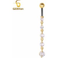 Golden Long Round Dangle Zircon Belly Button Rings 14G Surgical Barbell CZ Crystal Navel Piercing Nombril Women Men Body Jewelry