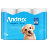 Andrex Complete Clean Toilet Paper 2 Ply 6 Rolls Unique 3D Wave Texture