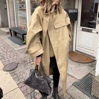 Old Qian style commuter silhouette stand-up collar solid color long-sleeved straight-leg singing style trench coat for women