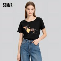 Semir Womens Tshirt 2026 Dog Printed Oversized Raglan Sleeve Slash Neck Petite Style Casual