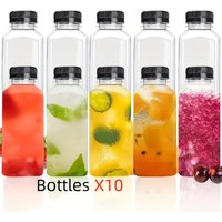 10pcs Leak-Proof Clear Plastic Juice Bottles-Perfect For Juicing, Smoothies, Milk Homemade and Other Beverages Portable for Out